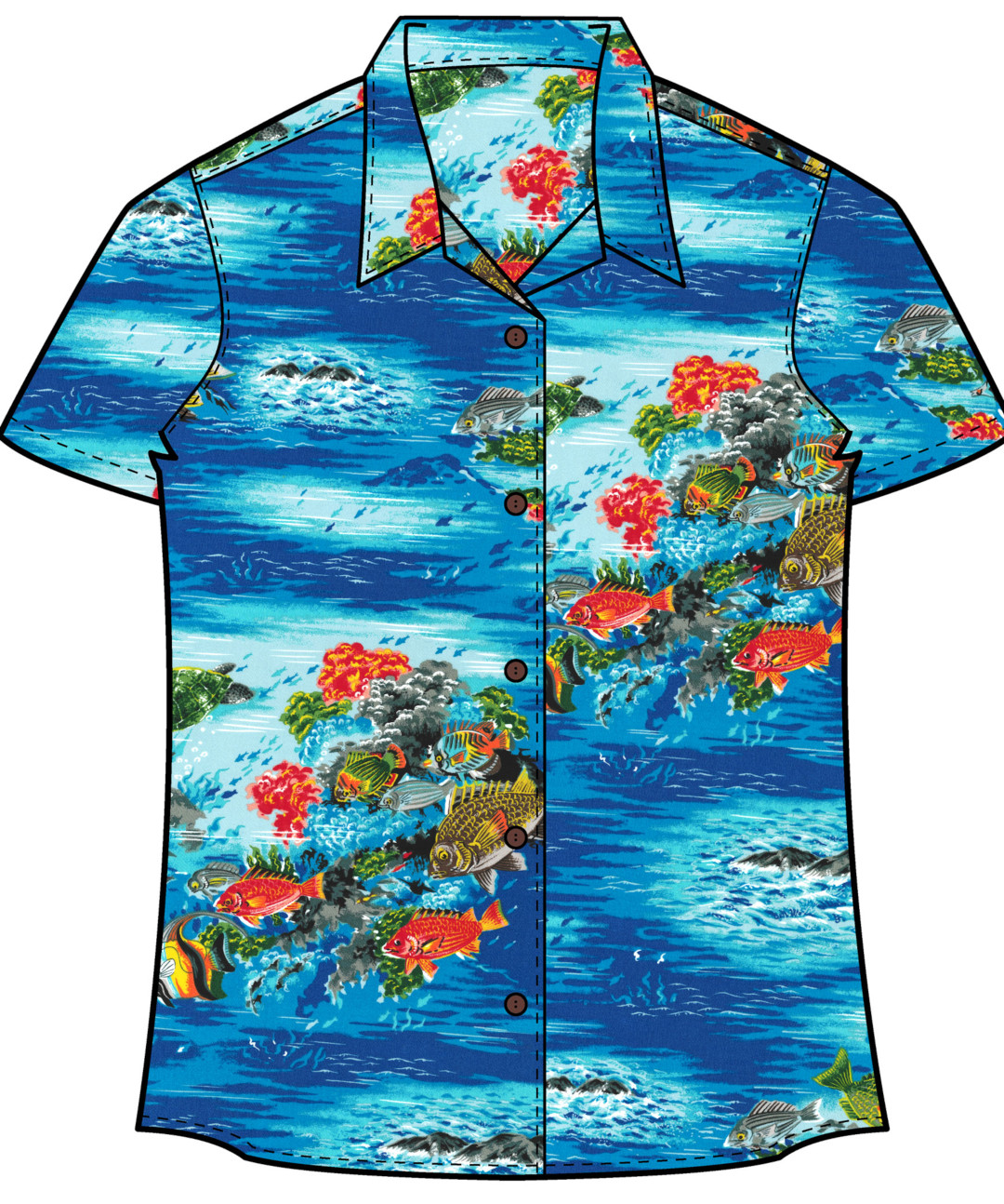 Women's Tropical Ocean Reef Hawaiian Shirt- Made in USA